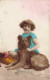 ENFANTS - Portrait - Bonne Fête - Petite Fille Avec Son Chien - Colorisé - Carte Postale Ancienne - Portraits
