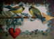 Cpa  Gaufree OISEAUX   FLECHE, COEUR, RUBAN ,FLEURS, ST VALENTIN ,BIRDS TITS ON ARROW VALENTINE EMBOSSED EARLY PC - Valentine's Day