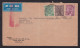 India: Airmail Cover To USA, 1937, 3 Stamps, King, Air Label, Red Jusqu'a Air Rate Bar Cancel (damaged, Fold) - 1936-47 Roi Georges VI