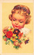 ARTS - Peintures Et Tableaux - Une Petite Fille Tenant Un Bouquet De Fleurs - Carte Postale Ancienne - Malerei & Gemälde