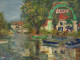 Roland DUBUC : Le Café Sur Les Berges, Huile Sur Toile Signée - Oelbilder