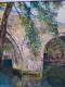 Delcampe - ALAIN Huile Sur Panneau D'isorel "Paysage Au Vieux Pont " école Française XXème Joli Cadre Montparnasse - Huiles