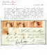 Cover 1858, 1 Gr. Rosa Carminio, II Tavola, Striscia Di Sei Più Singolo Su Soprascritta Da Bovino 31.10.1860 Via Civitav - Naples