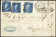 Cover 1859, Assicurata Del 16.4.1859 Da Palermo A Trapani, Affrancata Con Tre Esemplari Del 2 Grana Azzurro Vivo, II Tav - Sicilië