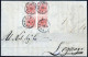 Cover/bof 1854, Involucro Di Plico Da Venezia Del 4.7 Per Legnago Affrancata Con Quartina 15 Cent. Rosso III Tipo Carta  - Lombardo-Vénétie