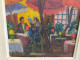 Delcampe - Ancien Tableau Terrasse De Restaurant Animée Fauvisme Signé - Oelbilder