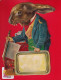 Anthropomorphisme Beau Chromo Decoupis Cartonné Lapin Humanisé Serveur Bistrot  Journal Plateau Circa 1890 - Animaux