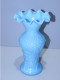 -JOLI PETIT VASE OPALINE De FOIRE De Couleur Bleue Décor Fleurs Clochettes   E - Vasi