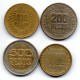 COLOMBIA, Set Of Four Coins 100, 200, 500, 1000 Pesos, Brass, Copper-Nickel, Year 1993-97, KM # 285, 286, 287, 288 - Colombia
