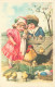 ARTS - Peintures Et Tableaux - Des Enfants Regardant Le Coq Et Ses Poussins - Carte Postale Ancienne - Peintures & Tableaux