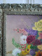 Delcampe - CÉLEVIER Huile Sur Panneau "Nature Morte Aux Roses Et Autre Fleurs Dans Un Vase" Cadre Bois Stuqué Doré - Huiles