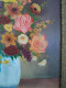 Delcampe - CÉLEVIER Huile Sur Panneau "Nature Morte Aux Roses Et Autre Fleurs Dans Un Vase" Cadre Bois Stuqué Doré - Oils