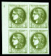 ** N°39B, 1c Olive Report 2 En Bloc De Quatre Coin De Feuille Avec Petit Chiffre '1', (2ex*), FRAÎCHEUR POSTALE, RARE ET - 1870 Uitgave Van Bordeaux