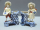 -2  STATUETTES PORCELAINE GERMANY PORTE BOUQUETS PORTE ALLUMETTES Raisin Bleu    E - Altri & Non Classificati