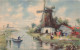 ARTS - Tableau - Un Moulin Et Une Rivière - Campagne - Barque - Carte Postale Ancienne - Peintures & Tableaux