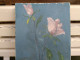 Delcampe - Tableau Huile Sur Toile Bouquet De Roses Sur Fond Bleu Signé Leray - Olieverf