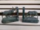 Paire De Serre-Livres Cerf Et Biche Patine Bronze Antique Animal Nature Chasse - Metallo