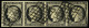 Obl N°3 20c. Noir S. Jaune, En Bande De 4, Obl. Grille, TB. Signé JF.Brun - 1849-1850 Ceres