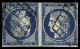 Tête-bêche,obl N°4c 25c Bleu En Paire Tête-bêche, Marges Justes, Obl. Grille, B/TB. Certificat Calves - 1849-1850 Ceres