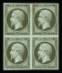 Bloc De 4,(*) N°11 1c Olive En Bloc De 4, NSG, Un Point De Rouille, TB - 1853-1860 Napoléon III