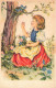 ILLUSTRATEUR NON SIGNE - Une Petite Fille Cueillant Des Fleurs - Nid D'oiseaux - Carte Postale Ancienne - 1900-1949