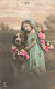 ENFANT -  Petite Fille Avec Son Chien - Saint Bernard - Fleurs - Colorisé - Carte Postale Ancienne - Portraits