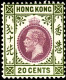 Hong Kong 1921 SG125 20c Purple And Sage-green Mult Script CA  Lightly Hinged Mint - Ungebraucht