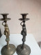 Delcampe - Deux Bougeoirs En Bronze XIXème Hauteur 25 Cm - Chandeliers, Candelabras & Candleholders