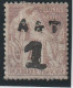 ANNAM Et TONKIN - N°2 * (1888) 1 Sur 4c Lilas-brun - Unused Stamps