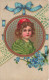 ILLUSTRATEUR NON SIGNE - Portrait D'une Enfant Portant Un Béret Rouge Et Une Robe Verte - Carte Postale Ancienne - Before 1900