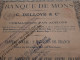 Banque De Mons - C.Delloye & Cie Commandité Par Actions - Action Au Porteur De 400 Frcs - Mons Mai 1886. - Bank En Verzekering