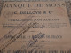 Banque De Mons - C.Delloye & Cie Commandité Par Actions - Action Au Porteur De 400 Frcs - Mons Mai 1886. - Banque & Assurance