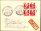 1954, 80 Pf. Thählmann Rot Im Viererblock Auf Einschreiben Nach USA. Ankunftsstempel Auf Der Rückseite. - Autres & Non Classés