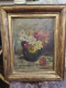 Huile Sur Carton Signée "Nature Morte Au Bouquet De Fleurs " Cadre Bois Doré Datée 1936 - Olieverf