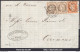 FRANCE N° 38+57x2 SUR LETTRE POUR CARACAS + CAD PARIS PLACE DE LA BOURSE 06/07/1876 - 1871-1875 Ceres