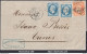 FRANCE N° 22x2+23 SUR LETTRE DOUBLE PORT POUR TUNIS GC 2240 MARSEILLE 20/04/1866 - 1862 Napoleon III