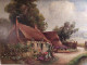 Ancien Tableau Chaumière Normande Meules De Foin Signé Hérault - Huiles