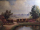 Delcampe - Ancien Tableau Chaumière Normande Meules De Foin Signé Hérault - Oils