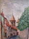 Ancien Tableau Paysage Rue De Langogne Lozère Signé Ch. Lefebvre. - Olii