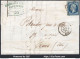 FRANCE BLEU FONCÉ SUR VERT N° 14Ad SUR LETTRE PC 1818 LYON + CAD DU 16/06/1855 - 1853-1860 Napoléon III