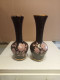 2 Vases Ancien Décor Rose Hauteur 20 Cm - Jarrones