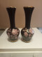 2 Vases Ancien Décor Rose Hauteur 20 Cm - Vazen