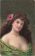 Illustrateur - Henriot - Femme En Décolté Avec Fleur Dans Les Cheveux - Publicité -  Carte Postale Ancienne - Henriot