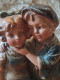 Delcampe - Sujet En Plâtre Polychrome Statue Jeunes Enfants Garçon Et Fillette Titré "Risquons-nous" - Gesso