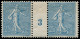 ** FRANCE - Poste - 132, Paire Millésime "3": 25c. Semeuse Lignée Bleu - Unused Stamps