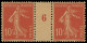 * FRANCE - Poste - 138, Papier GC Chamois, Paire Millésime "6" (1 Ex **): 10c. Semeuse Rouge - Millesimes