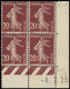 ** FRANCE - Poste - 139, Bloc De 4 Cd 8/7/25: 20c. Brun-rouge - Unused Stamps
