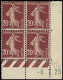 ** FRANCE - Poste - 139, Bloc De 4 Cd 8/7/25: 20c. Brun-rouge - Neufs