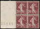 ** FRANCE - Poste - 139c, Bloc De 4, Numéro à Gauche Sur Bdf (roulette): 20c. Semeuse Brun-rouge - Unused Stamps