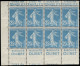 ** FRANCE - Poste - 140e Type II, Bloc De 8 De Carnet "Annales-Olibet", 1 Paire * + Pli De Gomme: 25c. Semeuse Bleu (Spi - Nuevos